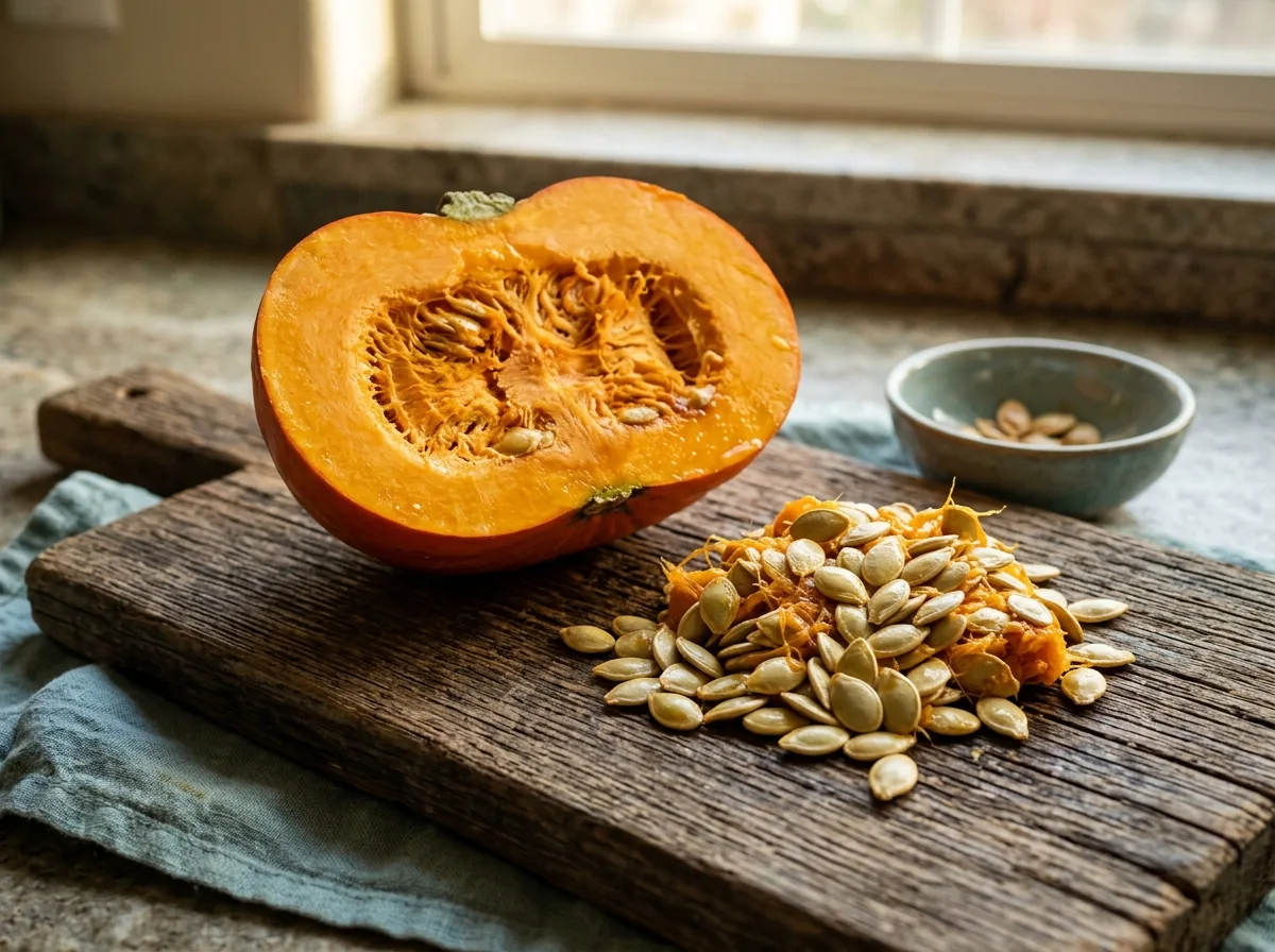 Verse pompoenpitten en pompoenhelft - pompoenpitten extract capsules